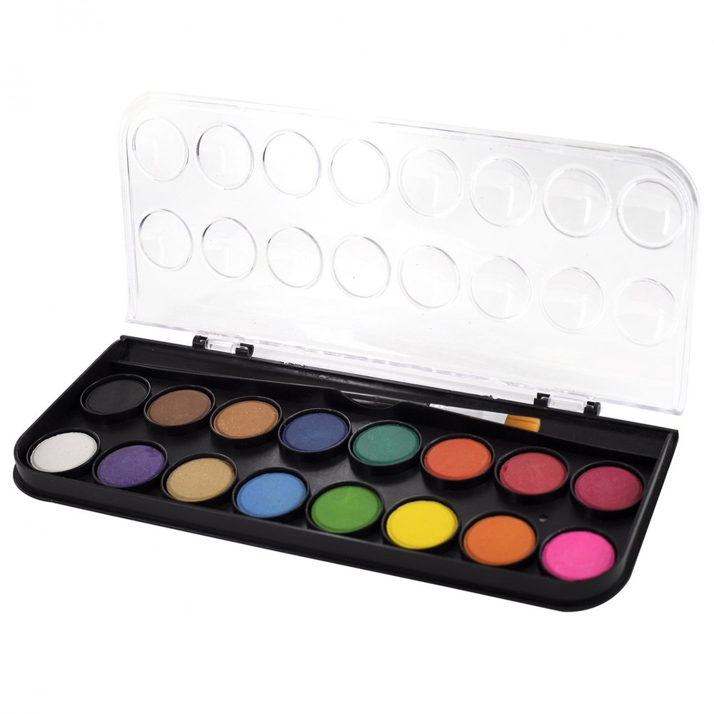 Акварель Yalong меловая, 16 цветов, неоновая, с кистью, пластиковая упаковка, "Color"