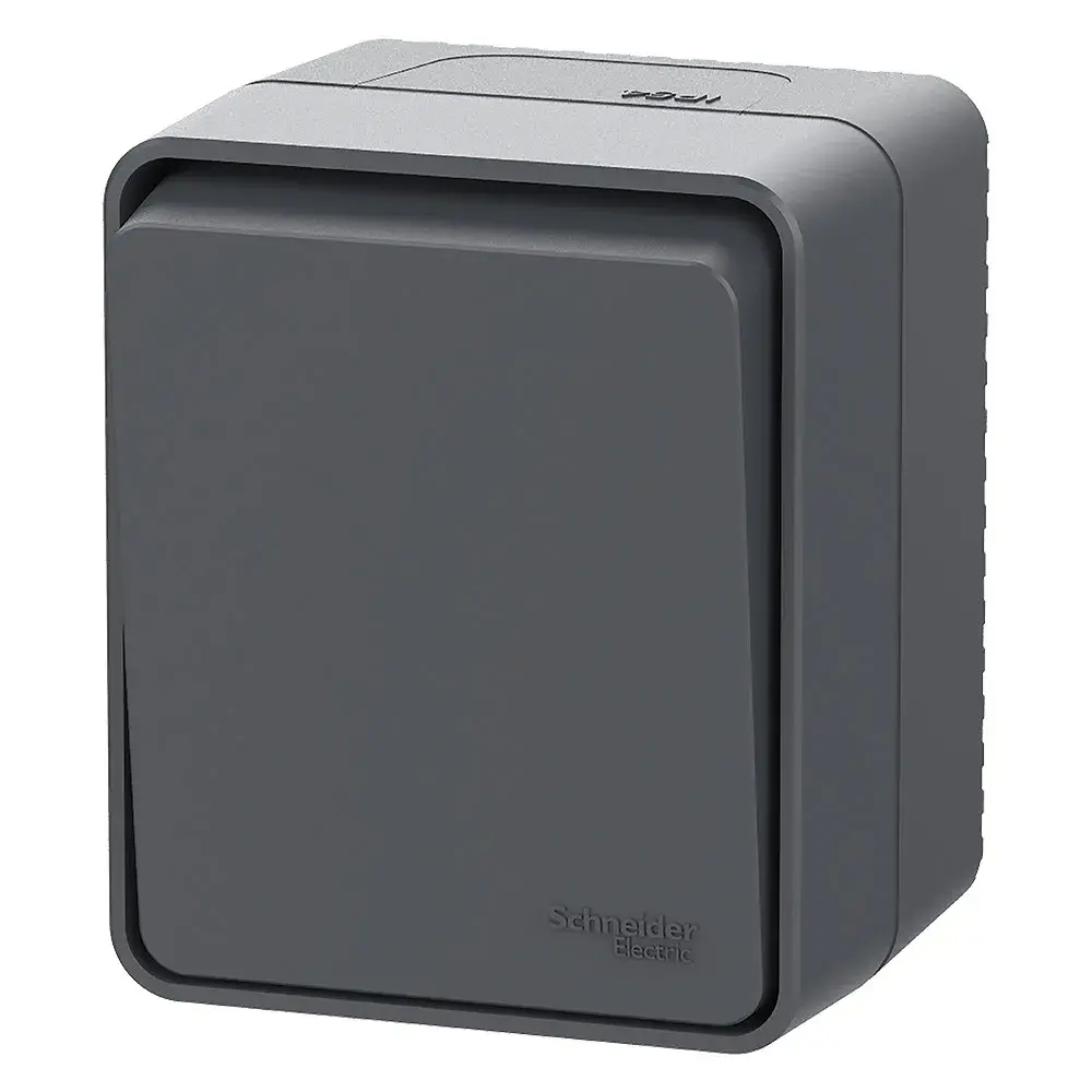 ATLASDESIGN PROFI IP54 О/У 1-клавишный ВЫКЛЮЧАТЕЛЬ КНОПОЧНЫЙ, сх.1, 10А, АНТРАЦИТ