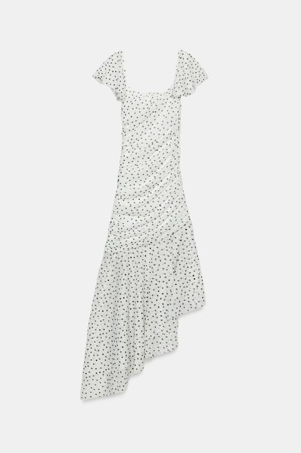ZARA ПЛАТЬЕ МИДИ В ГОРОШЕК, БЕЛЫЙ/ЧЕРНЫЙ