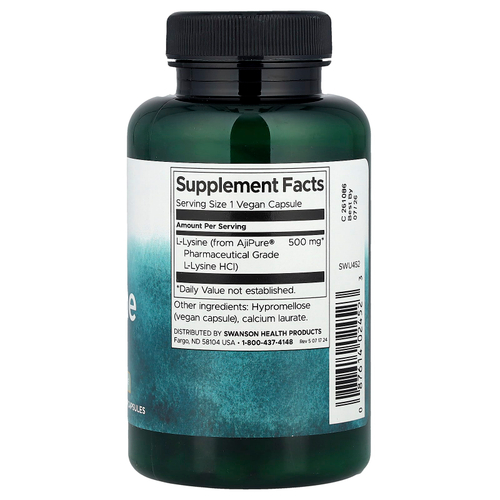Swanson, L-лизин, 90 веганских капсул (500 мг на капсулу)