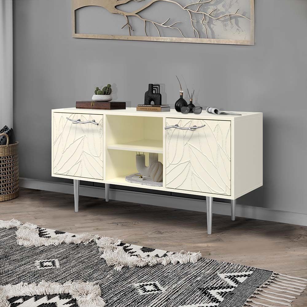 Тумба под ТВ Арт Колор leaves 117см Стайл Сильвер Кремовый белый