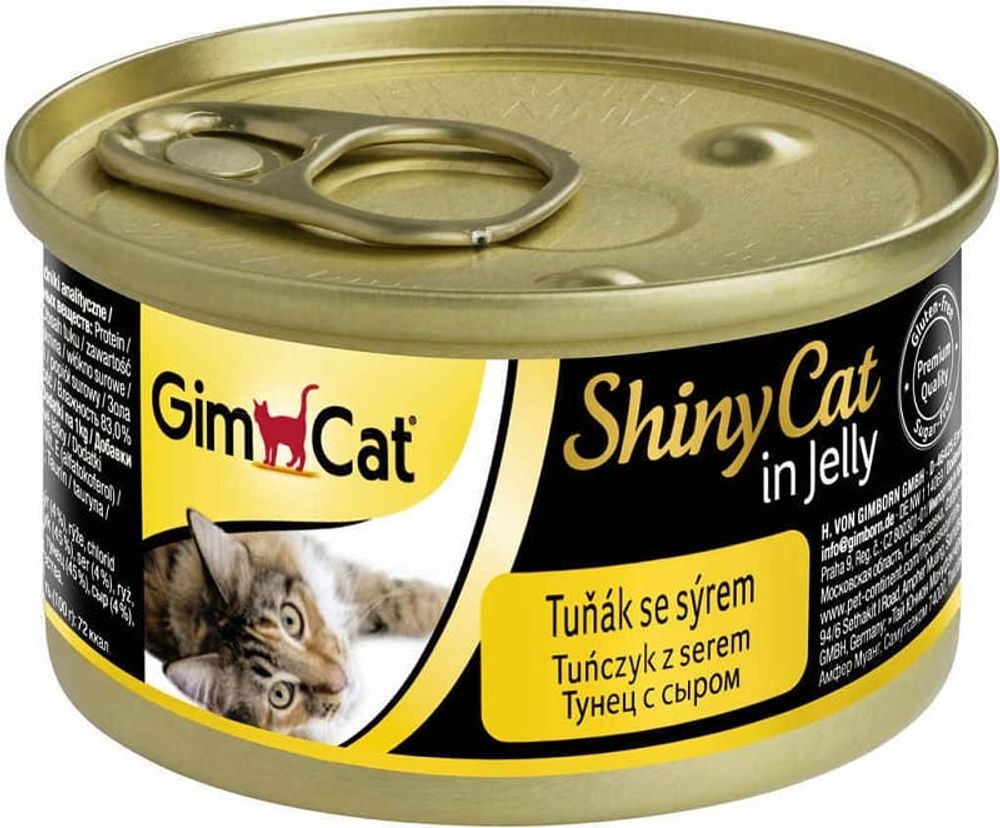 Влажный корм GimCat Shiny Cat для кошек из тунца с сыром, банка 70г