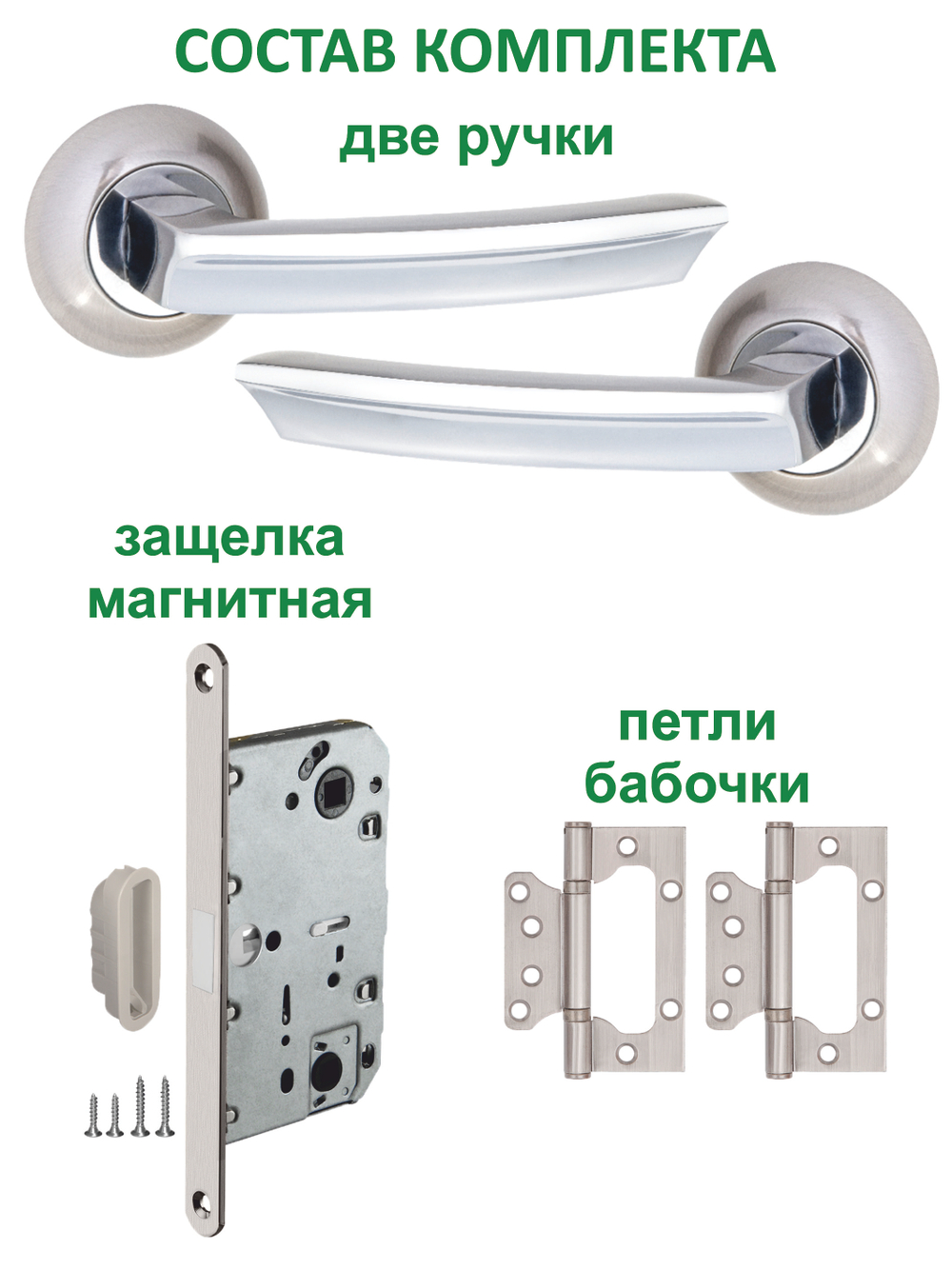 Межкомнатная дверная ручка с магнитной защелкой и петлями