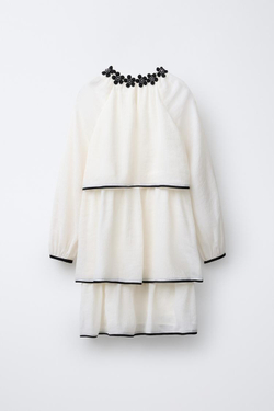 ZARA ЛЕГКОЕ ПЛАТЬЕ С ЦВЕТОЧНЫМ УКРАШЕНИЕМ, ЭКРЮ