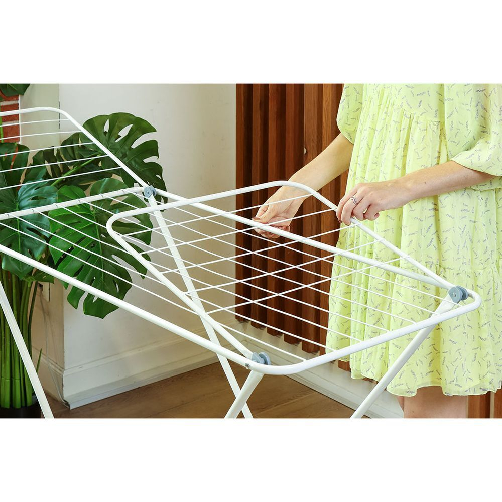 Сушилка для белья напольная, 16 м, 180х50х105 см, складная, 15 кг, с пластиковыми частями, бело-серая, Aqwin, VPF35