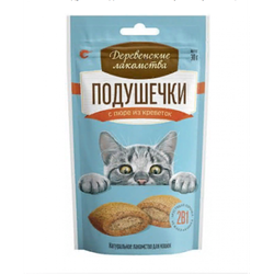 Деревенские Лакомства д/кошек Подушечки с пюре из Креветок 30г