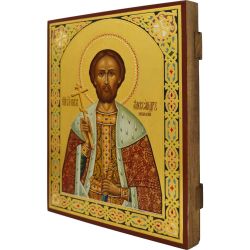 Александр Невский Святой князь. Рукописная икона на сусальном золоте.