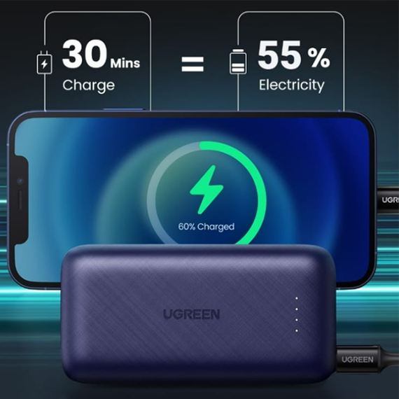 Внешний аккумулятор Ugreen PB172 Power Bank PD 20W 10000mAh with Type-C Cable с кабелем (80917) синий