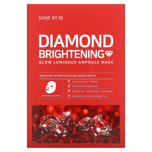 SOME BY MI, Diamond Brightening, тканевая маска с жемчужной пудрой для сияния кожи, 10 шт. по 25 мл