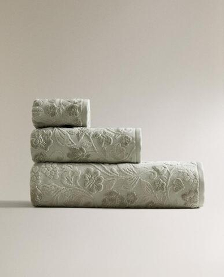 ZARA HOME БАННОЕ ПОЛОТЕНЦЕ С ЦВЕТОЧНЫМ УЗОРОМ, ЗЕЛЕНЫЙ