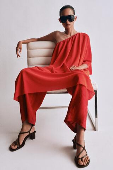 ZARA КОЖАНЫЕ БОСОНОЖКИ НА ШИРОКОМ КАБЛУКЕ, КОРИЧНЕВЫЙ
