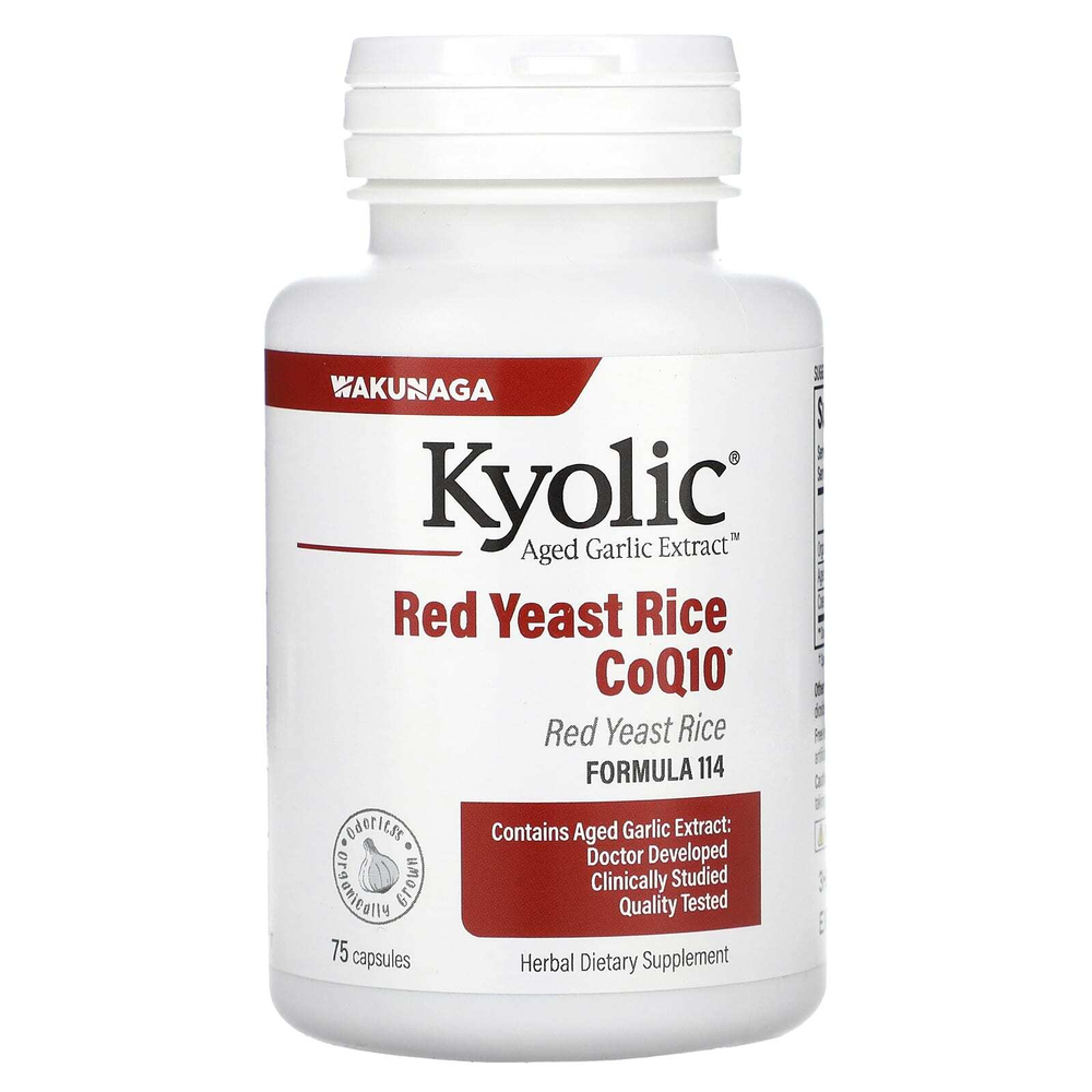 Kyolic, Aged Garlic Extract™, выдержанный экстракт чеснока, красный ферментированный рис и коэнзим Q10, формула 114, 75 капсул