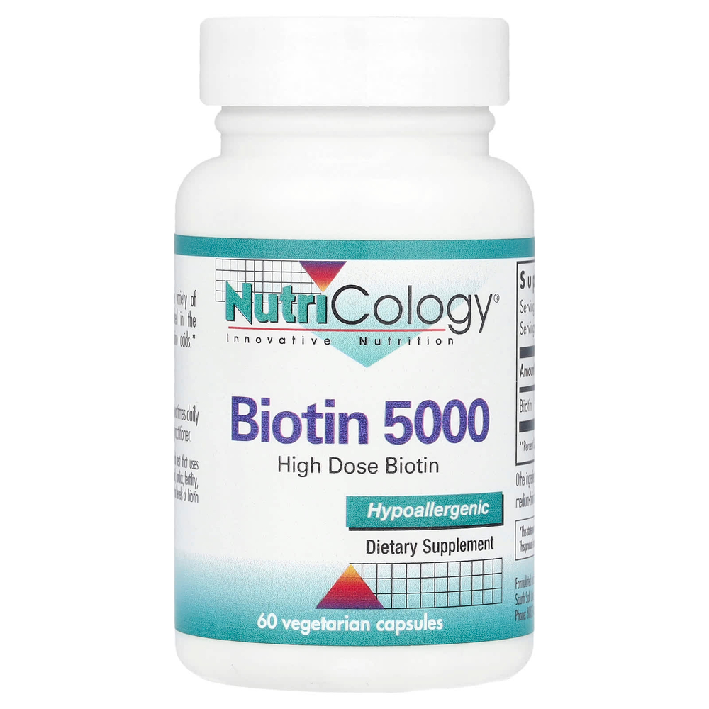 Nutricology, Биотин 5000, 60 вегетарианских капсул