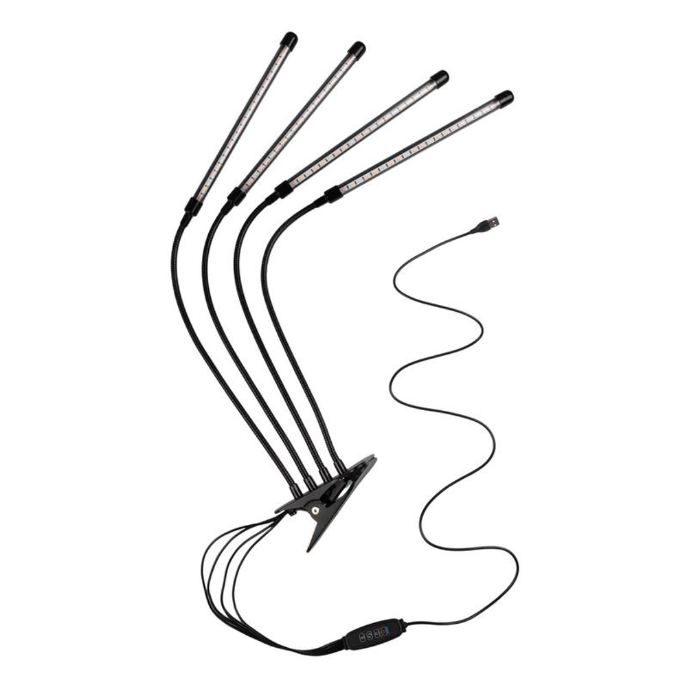 Светильник светодиодный "КРИСТАЛЛ" CTL2-USB-bl Agro 4х10Вт IP40 для растений спектр 4 плафона на прищепке пульт на шнуре красн./син. ФАZА 5068810