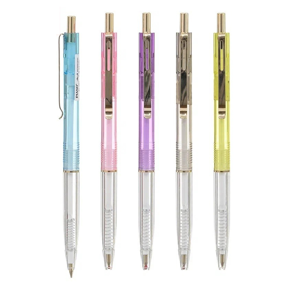 Ручка шариковая, масляная, автоматическая, Piano, синие чернила, 5 цветов корпуса, 24 шт