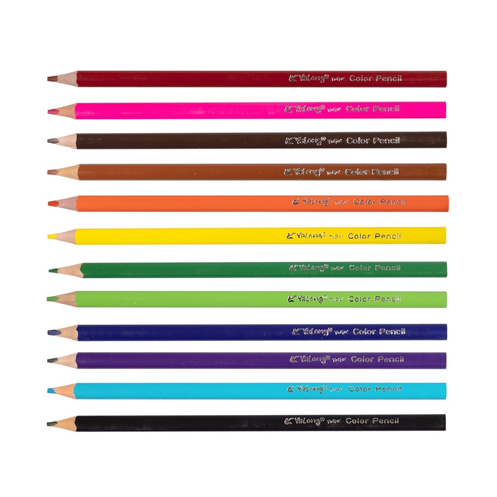 Карандаши цветные Yalong 12 цв., "Динозаврики" пластиковые, заточенные, трехгранные, грифель 3.0 мм, картон. уп., европодвес