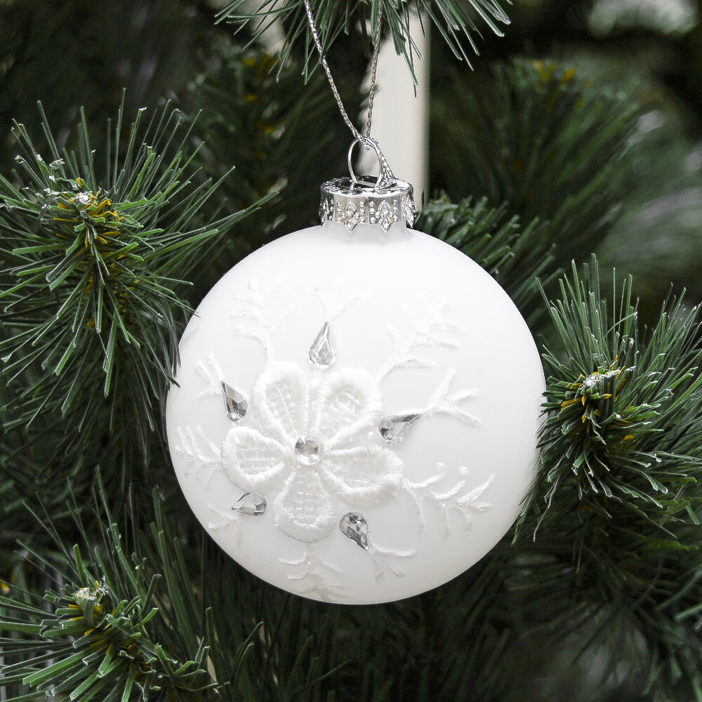 Шар новогодний 1шт 8см "Снежинка белая" SYBLQA-0523058