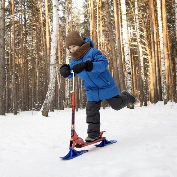 Самокат-снегокат зимний 2 в 1 Super Rider, цвет красный