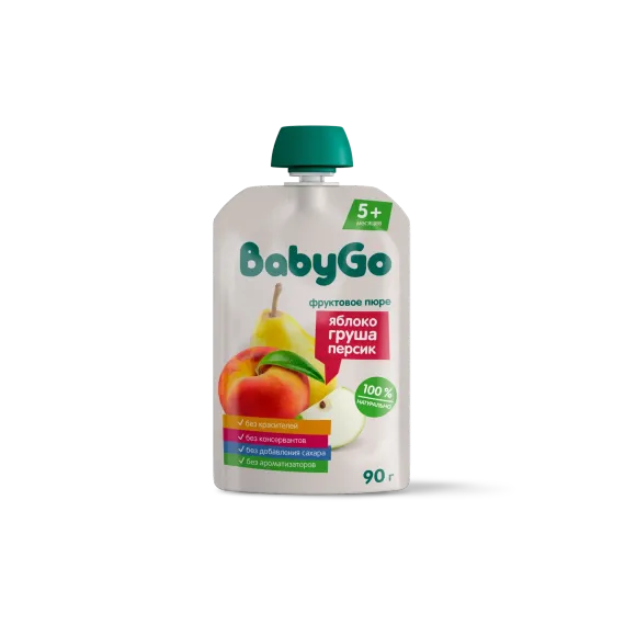 Пюре фруктовое Baby Go фруктовый салатик (яблоко-груша-персик) 90г с 5месяцев