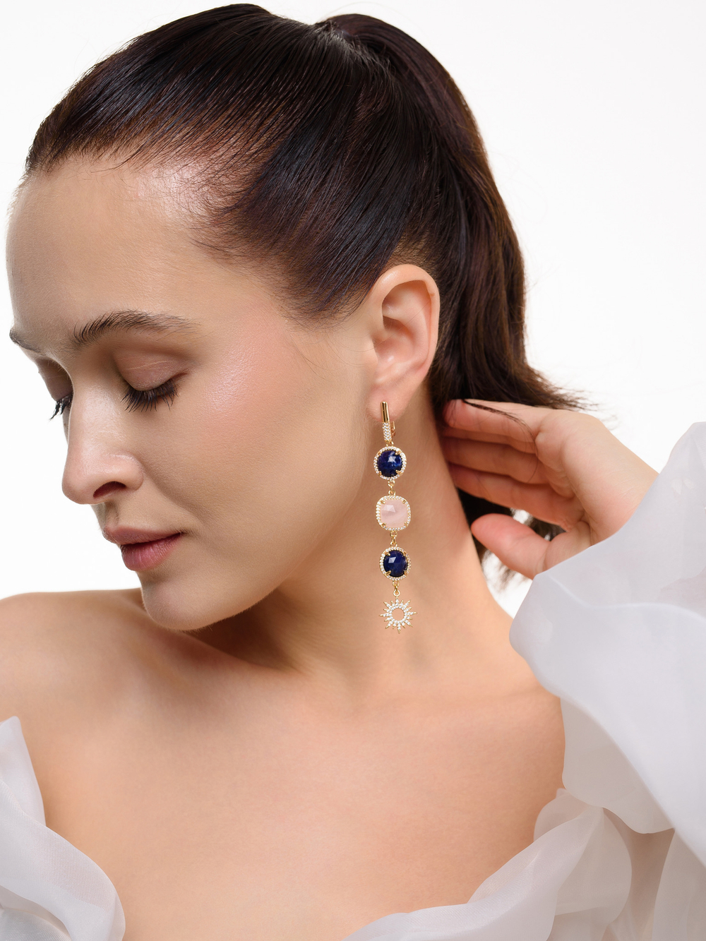 Серьги "Royal sun blue pink" Gold