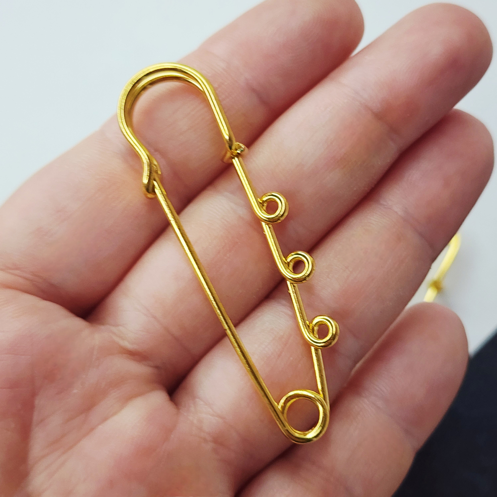 Броши булавки, сталь, позолота, 60мм и 68мм, цена за набор 3 шт