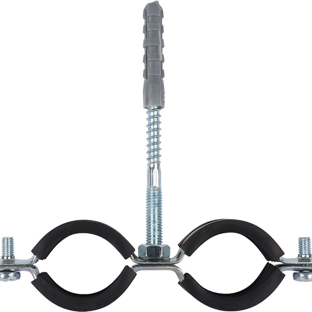 Хомут для труб двухвинтовой сдвоенный STOUT - 1" (32-35 мм, с шпилькой и дюбелем)