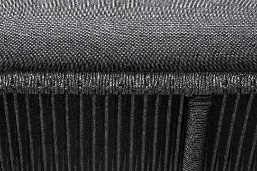 "Канны" угловой модуль плетеный из роупа, каркас алюминий темно-серый (RAL7024) муар, роуп темно-серый круглый, ткань темно-серая 027