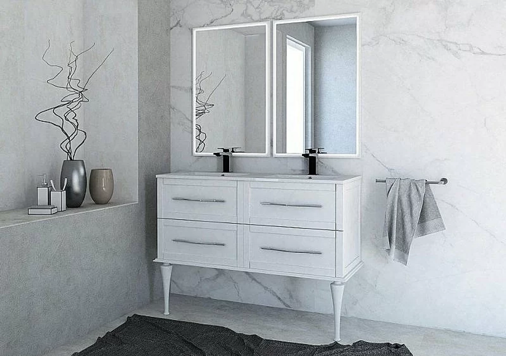 Тумба с раковиной Cezares TIFFANY 120 с двумя чашами Bianco opaco