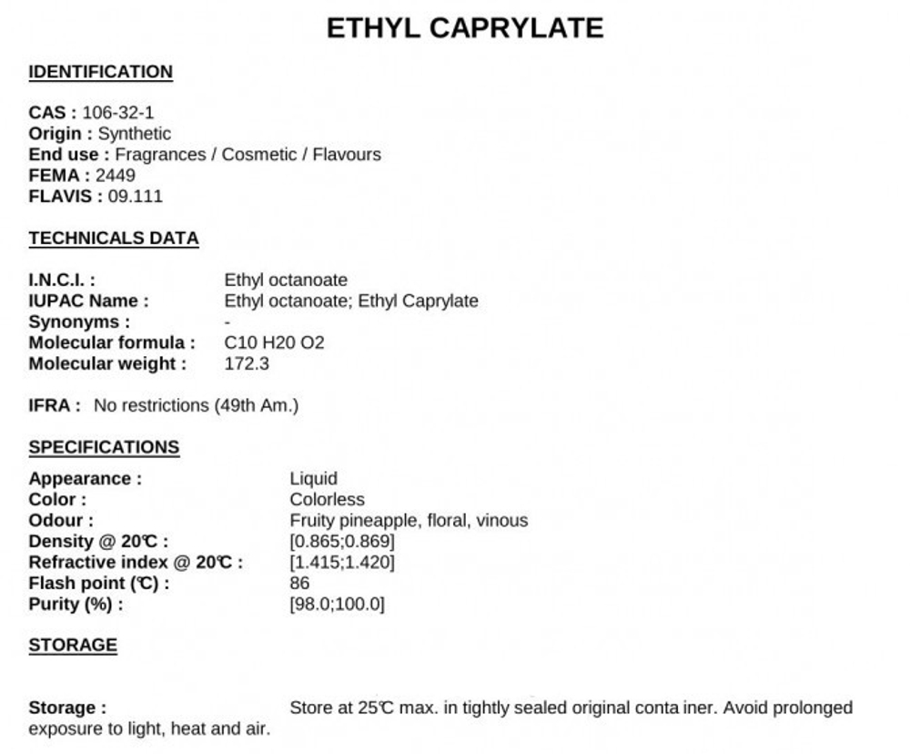 ETHYL CAPRYLATE ( ETHYL OCTANOATE ) / ЭТИЛ КАПРИЛАТ CAS 106-32-1