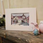 Картина авторская акварельная в паспарту 21х30 см на стену для интерьера "Купчий двор. Звенигород"