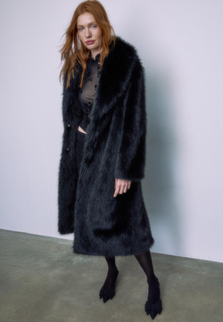 STRADIVARIUS Длинная искусственная шуба, черный