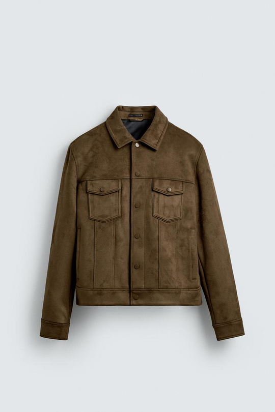 ZARA КУРТКА КЛАССИЧЕСКОГО КРОЯ ПОД ЗАМШУ, РЫЖЕВАТО-КОРИЧНЕВЫЙ