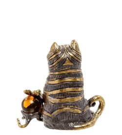 Народные промыслы AM-2131 Фигурка «Кот и Мышка» (латунь, янтарь)