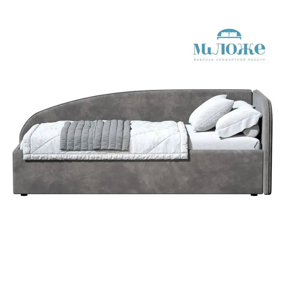 Кровать Элис 90х200 Темно-Серый Велюр Правый Угол