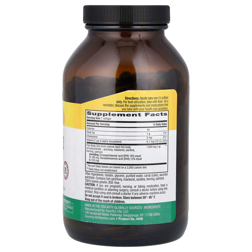 Country Life, омега-3, 1000 мг, 200 мягких таблеток