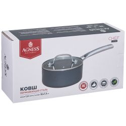 КОВШ С КРЫШКОЙ 1,4Л "CHEF"AGNESS 16*7,5СМ, АНОДИРОВАННЫЙ АЛЮМИНИЙ,3Х СЛОЙНОЕ ПОКРЫТИЕ DAIKIN
