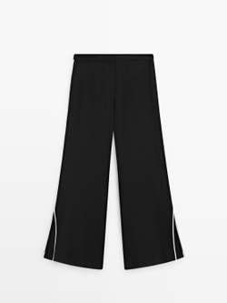 Massimo Dutti Льняные брюки с контрастной окантовкой, черный