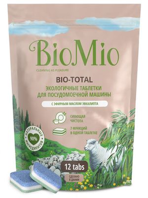 Таблетки "Bio-total" для посудомоечной машины, с маслом эвкалипта BioMio, 12 шт