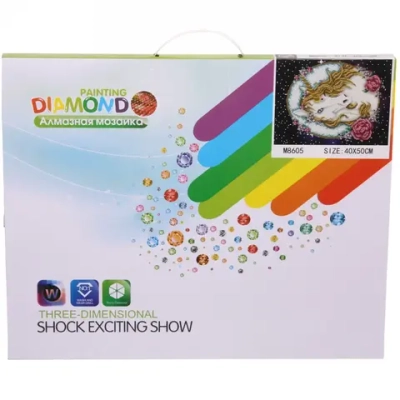 Алмазная мозаика 40*50см «Единорог» с полным заполнением, напечатанной рамкой, на деревянном подрамнике M8605