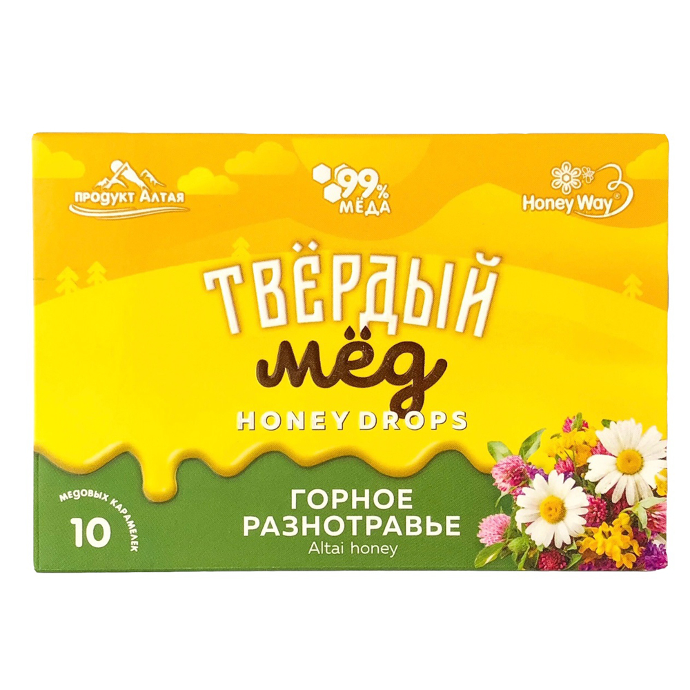 Карамель медовая твердый мёд, горное разнотравье / 30г (Honey Way)