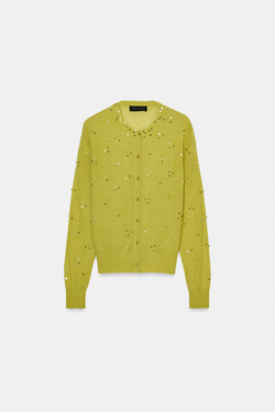 ZARA КАРДИГАН С ПАЙЕТКАМИ, ЯБЛОЧНО-ЗЕЛЕНЫЙ