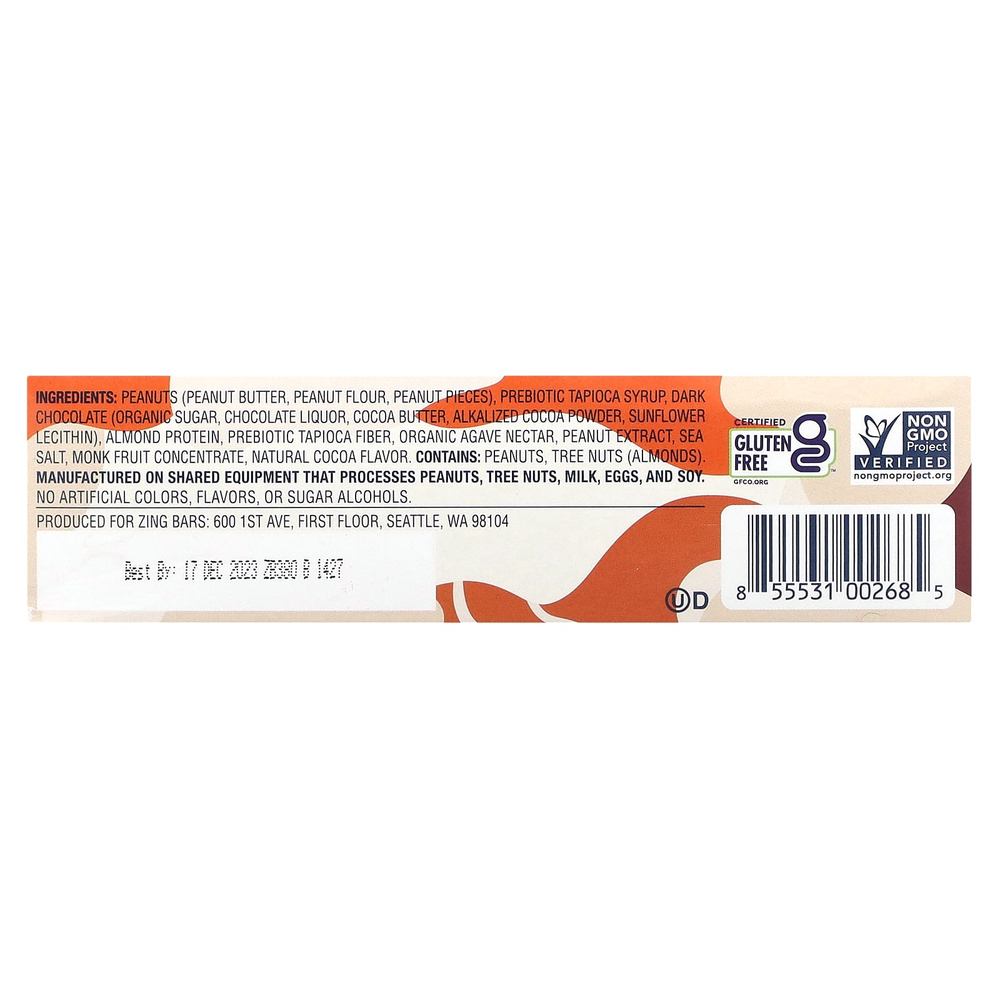 Zing Bars, мини-батончики на растительной основе, темный шоколад с арахисовой пастой в арахисовой пасте, 18 батончиков по 24 г (0,84 унции)