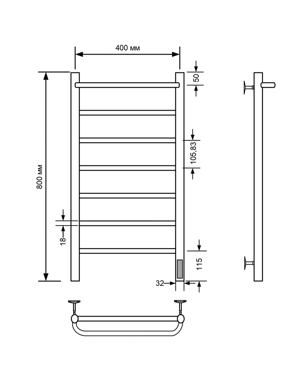 Полотенцесушитель электрический с/т Comfysan Capri EC-8 80/40 с полкой, черный, шт