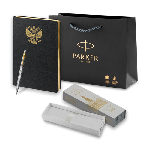 Подарочный набор: Шариковая ручка Parker Jotter Russia SE, цвет: St. Steel GT и Ежедневник недатированный "Герб"