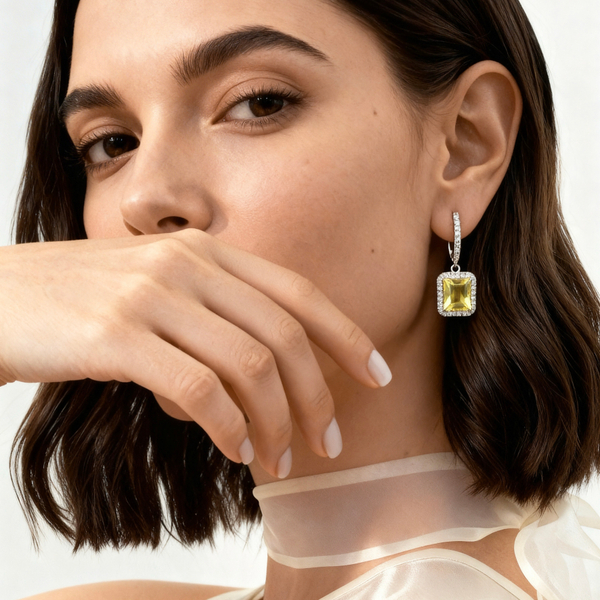 Серьги Queen с лимонным кварцем и белыми топазами