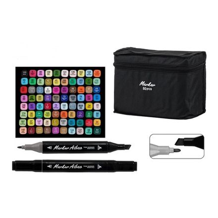 Набор маркеров для скетчинга 80цв, 1,0-7,0мм, двусторонние, Basir 155-80