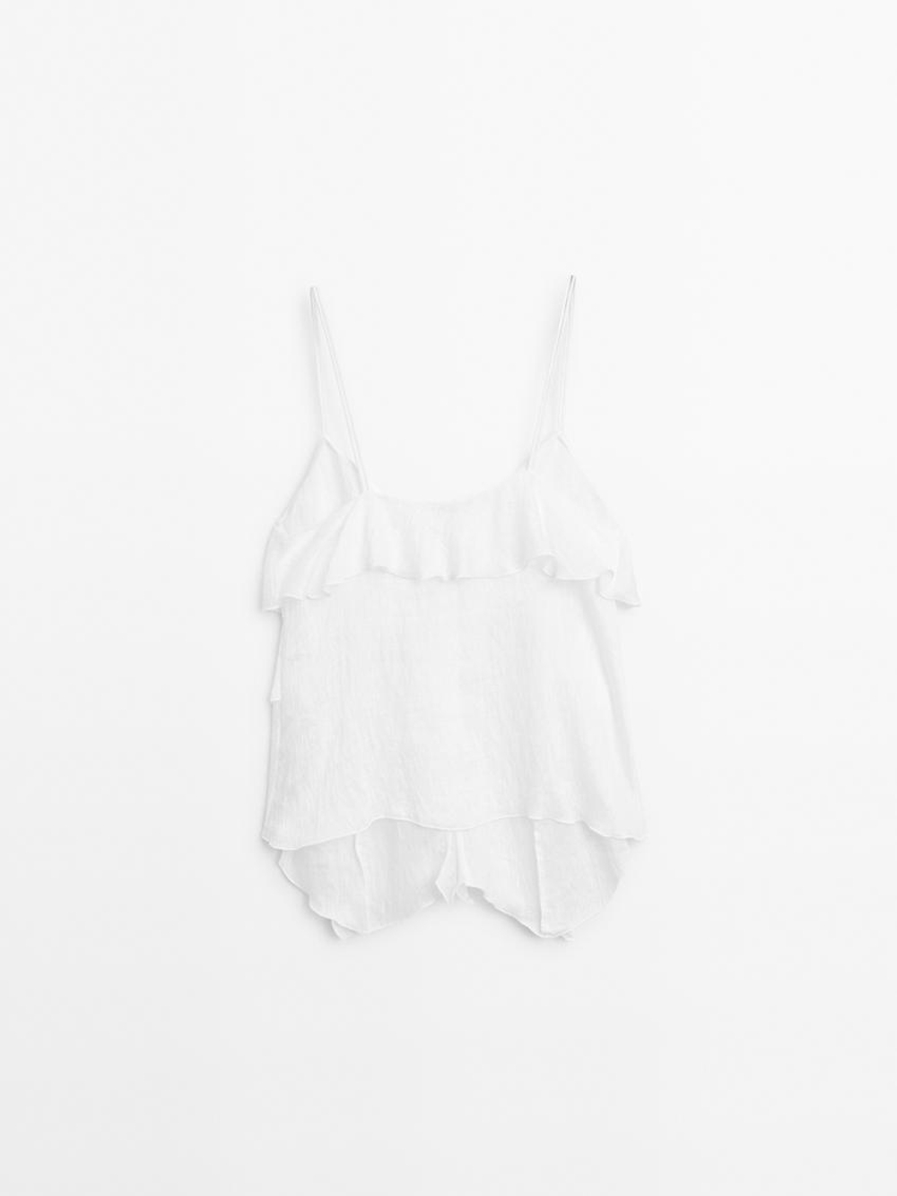 Massimo Dutti Топ на бретелях с воланом, белый