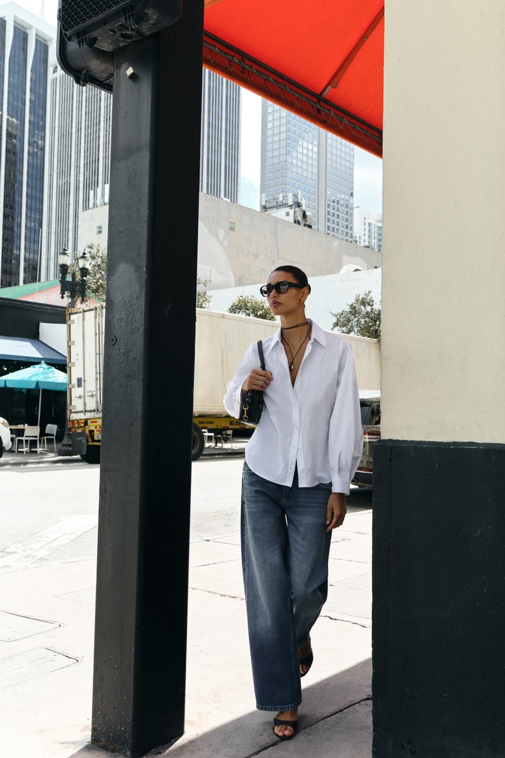 ZARA ХЛОПКОВАЯ РУБАШКА В ПОЛОСКУ, БЕЛЫЙ