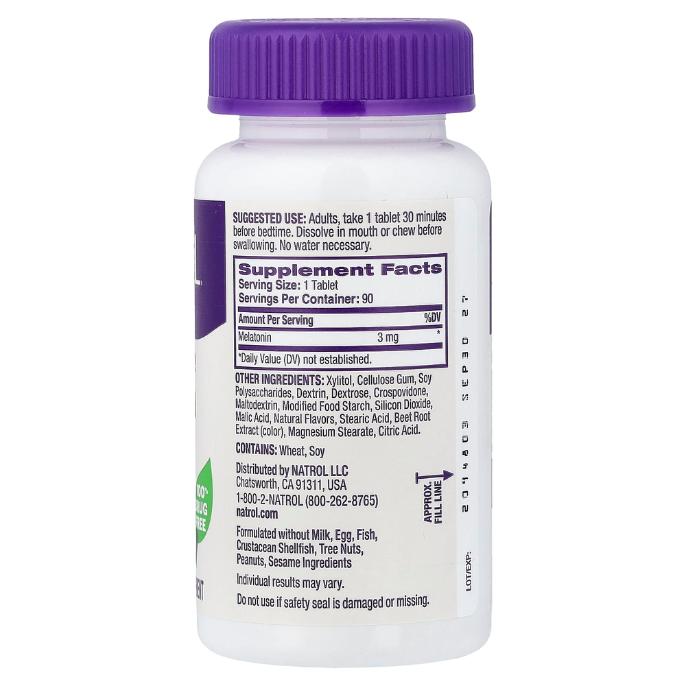 Natrol, Мелатонин, быстрорастворимые, клубника, 3 мг, 90 таблеток