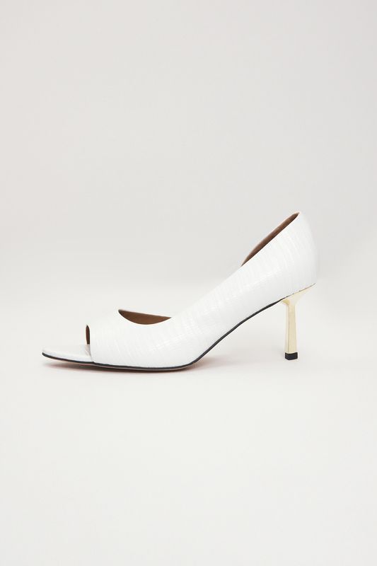 Туфли из кожи под рептилию с золотым каблуком, белый